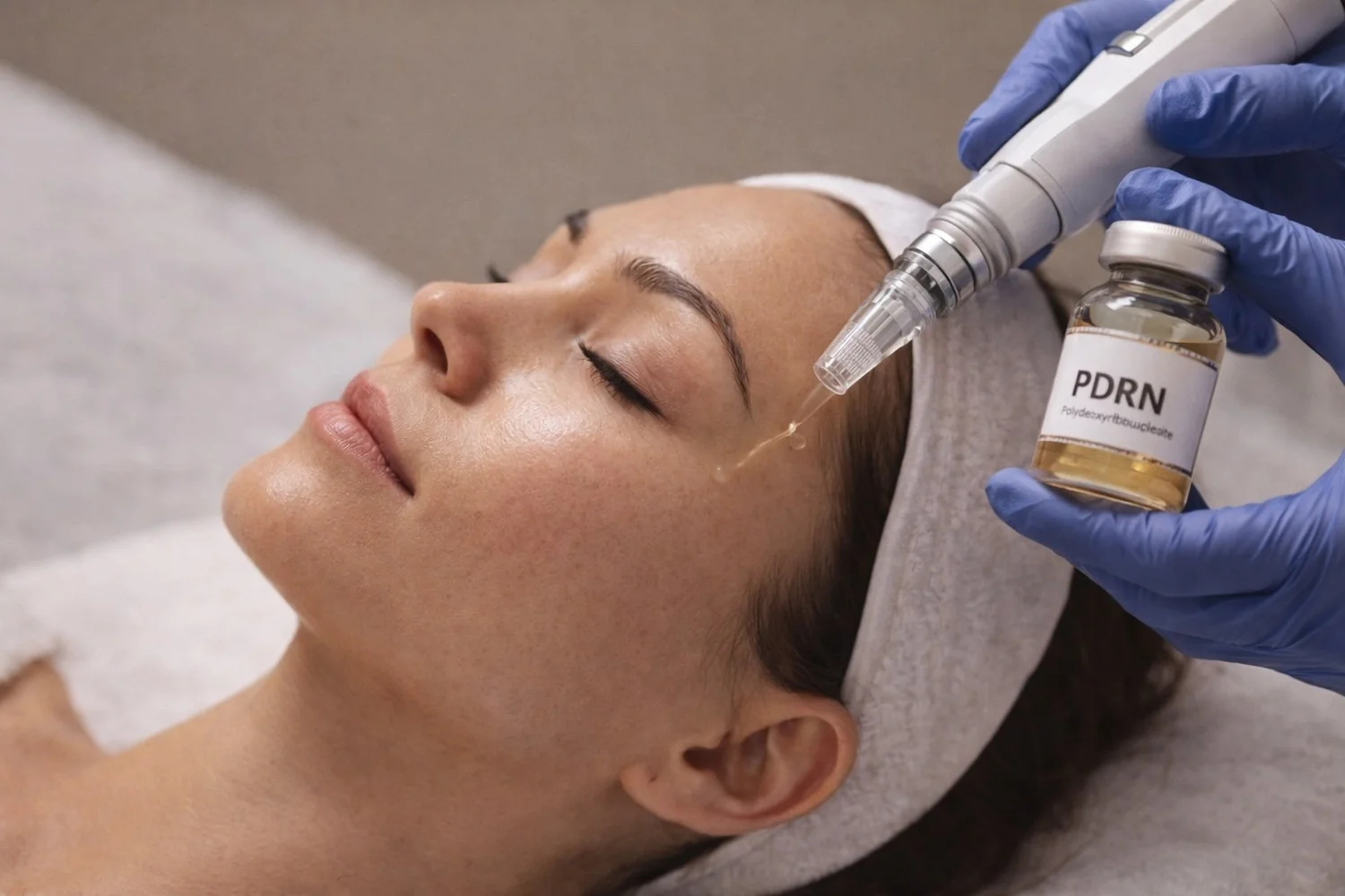 PDRN serum applied during a microneedling treatment